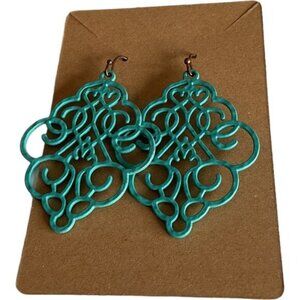 Turquoise Filigree Dangle Earrings With Gold Hooks